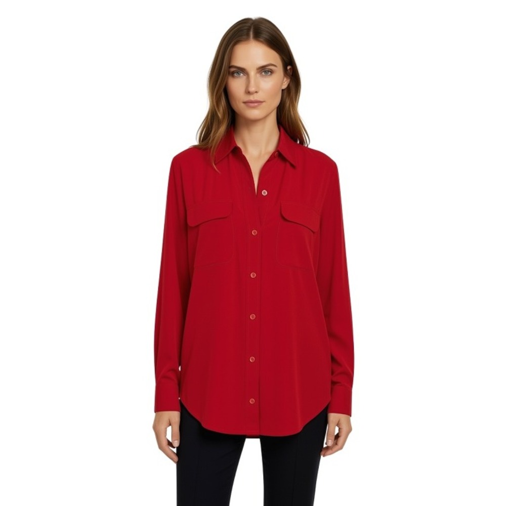 Equipment Femme Red 100% Silk Button Down Long Sleeve Blouse Size S
